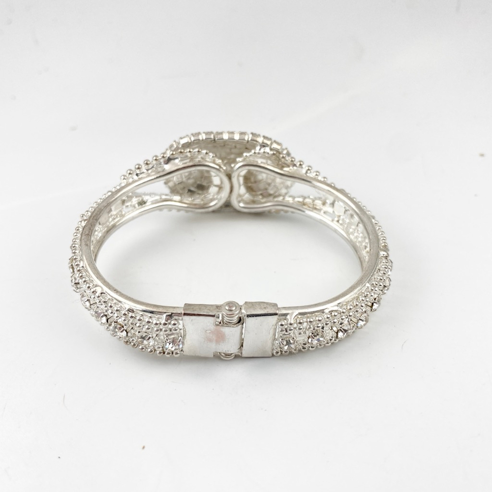 Vintage Silver tone Encrusted Clear Rhinestone Clamper Cuff Bracelet. Bridal - Picture 6 of 8